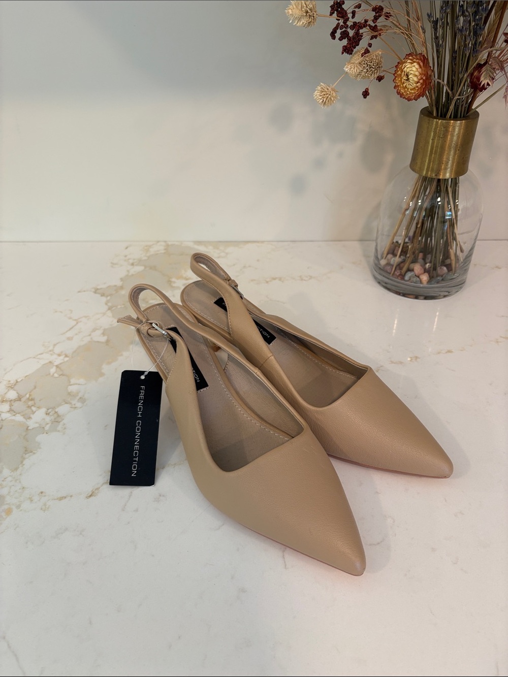 French Connection Beige Pointed Slingback Flats